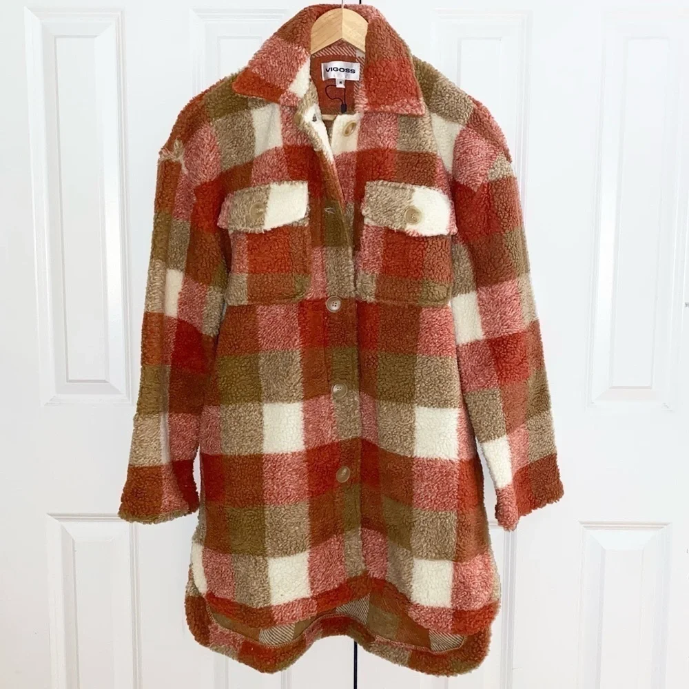 Vigoss Plaid Shirt NWT Faux Shearling Shacket
